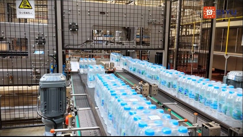 High Speed Fully Automatic Dual Channel Gantry Palletizer + Paper Separator For Thai Customers In Bottled Water Production Line