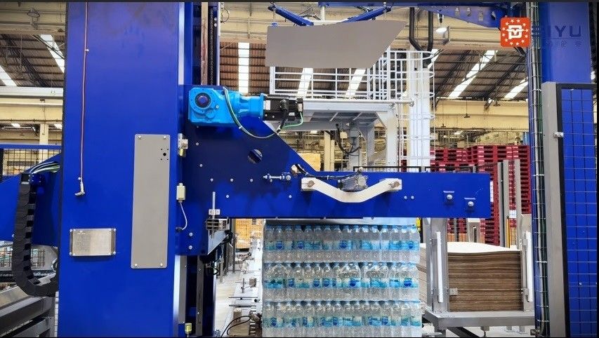 High Speed Fully Automatic Dual Channel Gantry Palletizer + Paper Separator For Thai Customers In Bottled Water Production Line