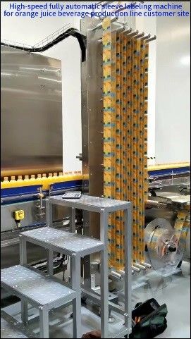 High-speed Fully Automatic Shrink Sleeve Label Labeling Machine For Orange Juice Beverage Production Line Customer Site