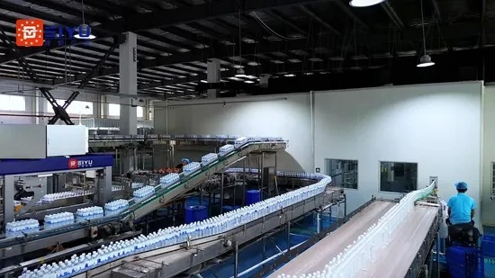 16,000 Bph Full Automatic Mineral Water End of Line with Hot Melt Adhesive Labeling for Plastic Glass Metal Bottles 338ml to 1.35L