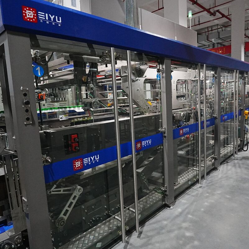 High-speed fully automatic narrow-edge wrap around case packer with 80 packs per minute capacity